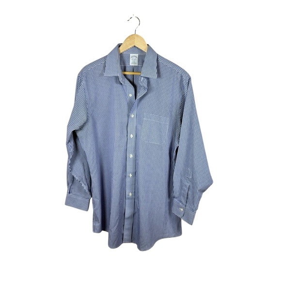 Brooks Brothers Men’s Regent Fit Gingham Button Down Shirt Blue/White Size 16.5 - Picture 4 of 8